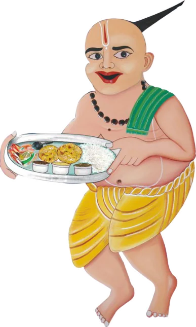 The Chotiwala mascot, a smiling man with a choti holding a thali